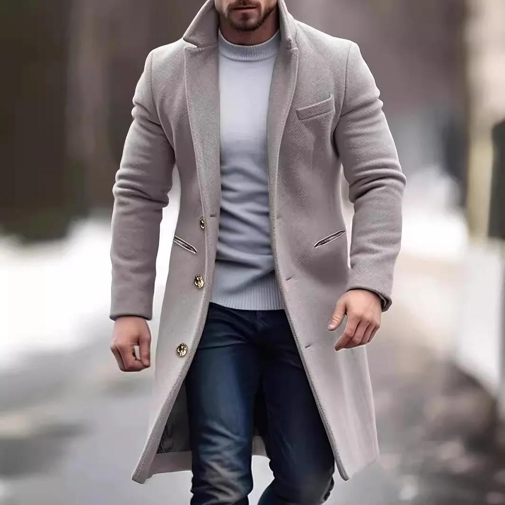 Mid-length Men's Woolen Coat Fashionable Casual Windbreaker Autumn and Winter Slimming Outline