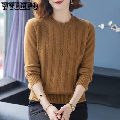 Женский осенне-зимний свитер с круглым вырезом и длинными рукавами, однотонный базовый свитер, маленькая рубашка в стиле вестерн, модный универсальный топ