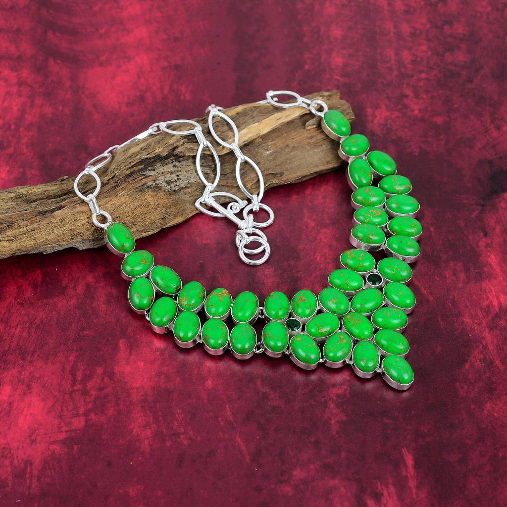Green Copper Turquoise Necklace, 925 Sterling Silver Gemstone Jewelry, Handmade Necklace Amazing Jewelry, Gift For Her