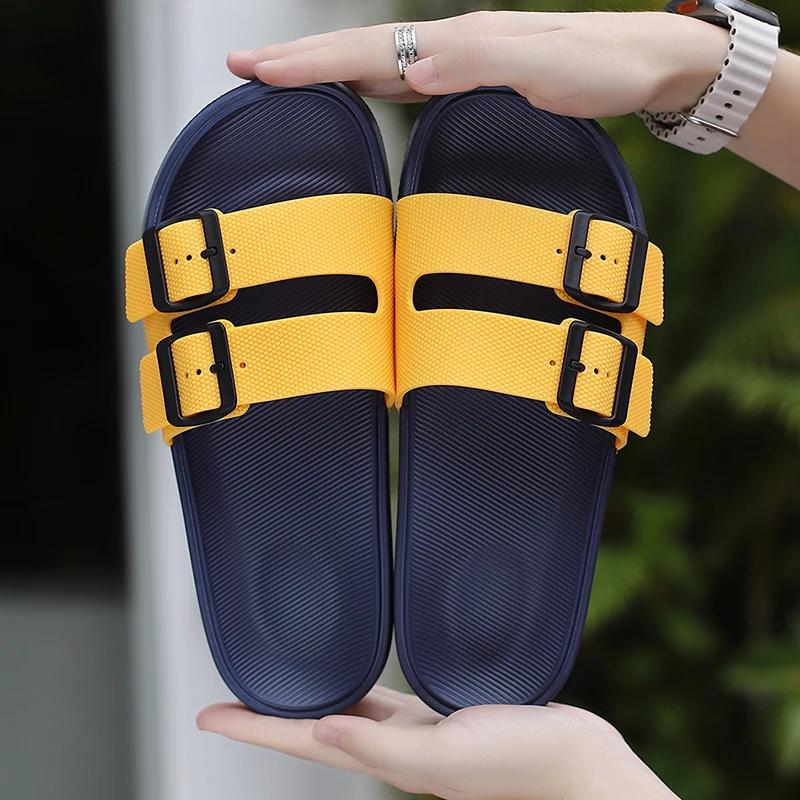 Fashion Men's Double Buckle Sandals Wide Width Beach Slides Arch Support Non-Slip Flat Sandals for Outdoor EVA Comfortable Beach Slidesr