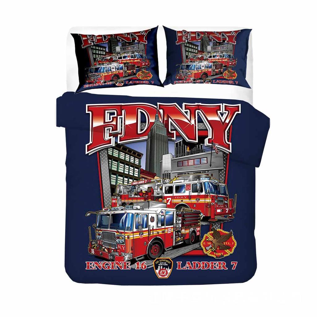 Firefighter Truck Duvet Cover King/Queen Size Red Firemen Car Bedding Set For Kids Boys Girls Fire Engine Polyester Quilt Cover