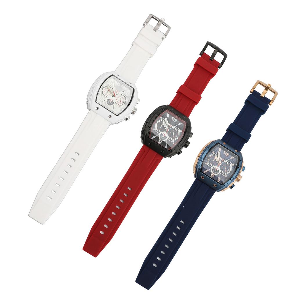 Men Multifunctional Quartz Watch Large Dial Silicone Strap Water Resistant Wristwatch Quartz Watch W