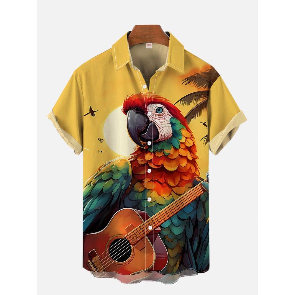 Eye-Catching Fire Electric Guitar Music Elements And Street Scenes3D Printing Short Sleeve Shirts For Men Fashion Hawaiian Shirt
