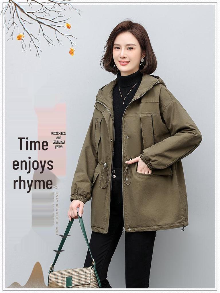 Women's Mid-Length Parka - 2024 Winter Loose-Fit Fashionable Fleece-Lined Cotton Coat