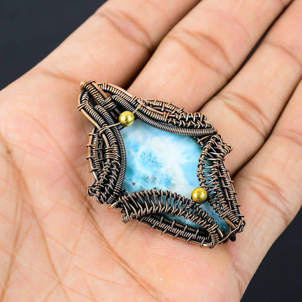 Гемиморфитовый драгоценный камень из чистой медной проволоки, обернутый ювелирной подвеской ручной работы для подарка