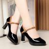 7cm Fashion Shallow Ankle Buckle Patent Leather Shoes Women's Mary Janes 2025 Spring Block High Heels Shoes for Office Model