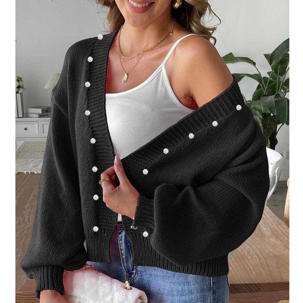 Женская повседневная свободная куртка с жемчужными бусинами-гвоздиками, кардиган, куртка и свитер-кардиган