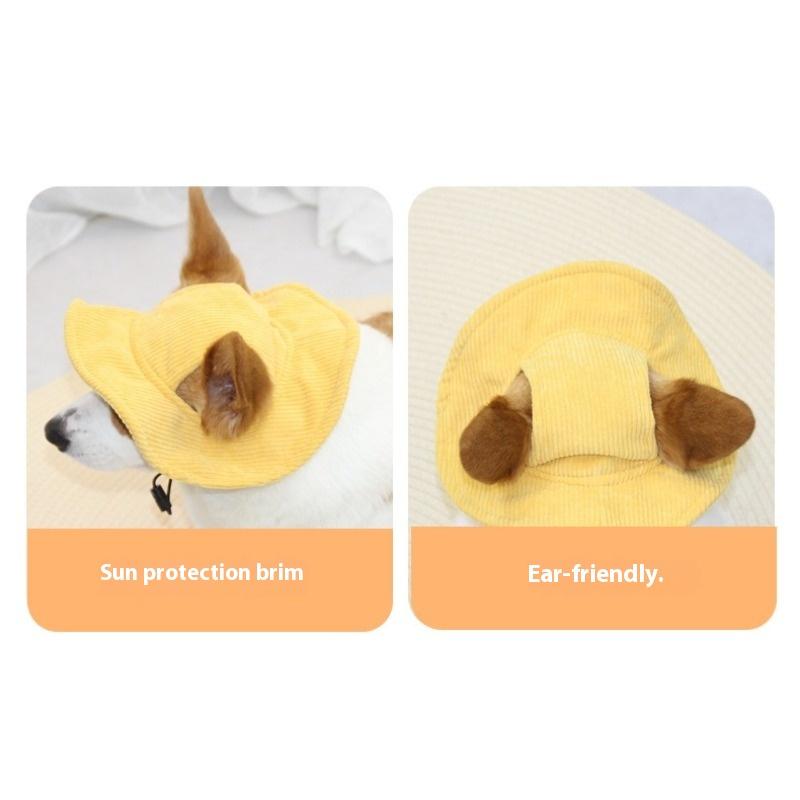 Cute Dog Hat Open Ears Pet Bucket Hat Sunshade Dress Corgi Sunscreen Small Yellow Hat