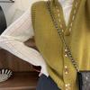 Green Knitted Vest Sweet V-neck Single Buckle Soft Fabric Slim Short Solid Color Sweater Women's Knitted Cardigan Spring and Autumn New Fashion