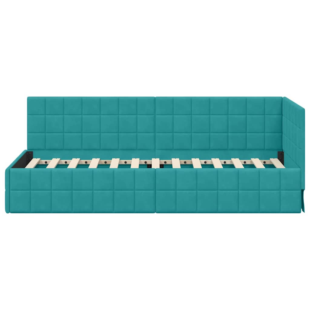 Corner Bed Frame with Headboard Turquoise 80 cm x 200 cm Velvet