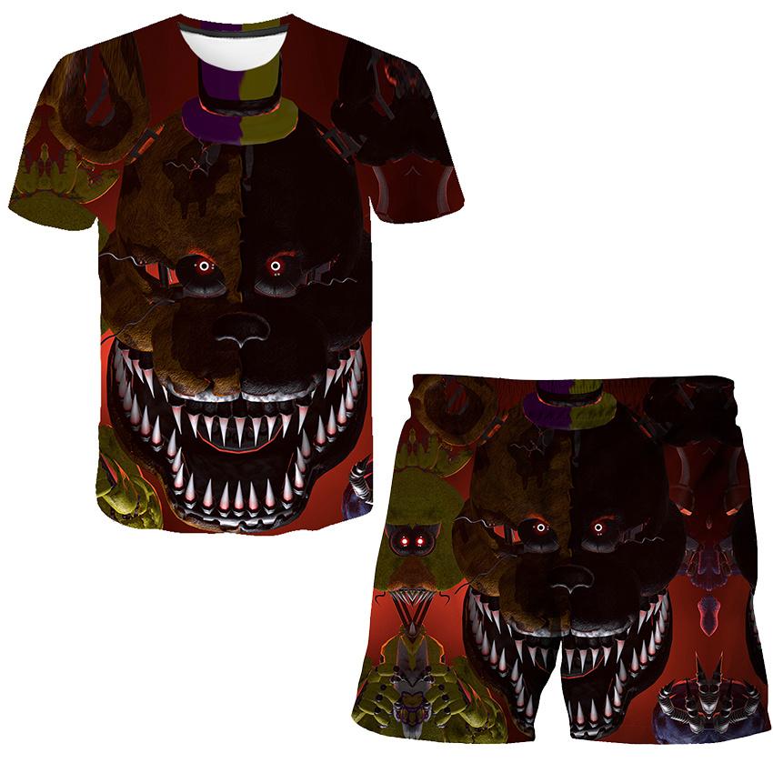 Комплекты из 2 предметов для мальчиков и девочек, одежда FNAF с 3D принтом, костюмы, летние модные футболки с короткими рукавами + короткие штаны, одежда для детей 4-14 лет