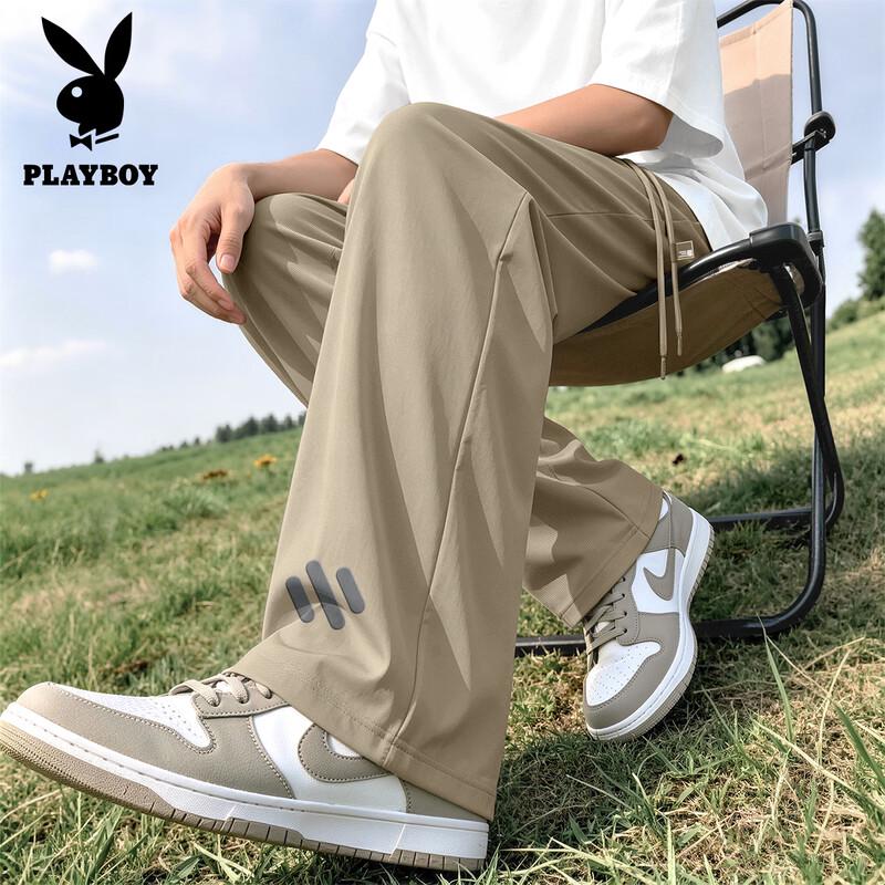 PLAYBOY Мужские повседневные брюки прямого кроя из ледяного шелка, быстросохнущие