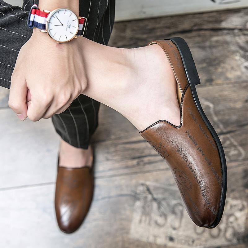 Fashion Business Half Slippers Men's Office Summer Trend Personalized Carved Dress Genuine Leather Breathable Toe Cap Shoes Zapatos