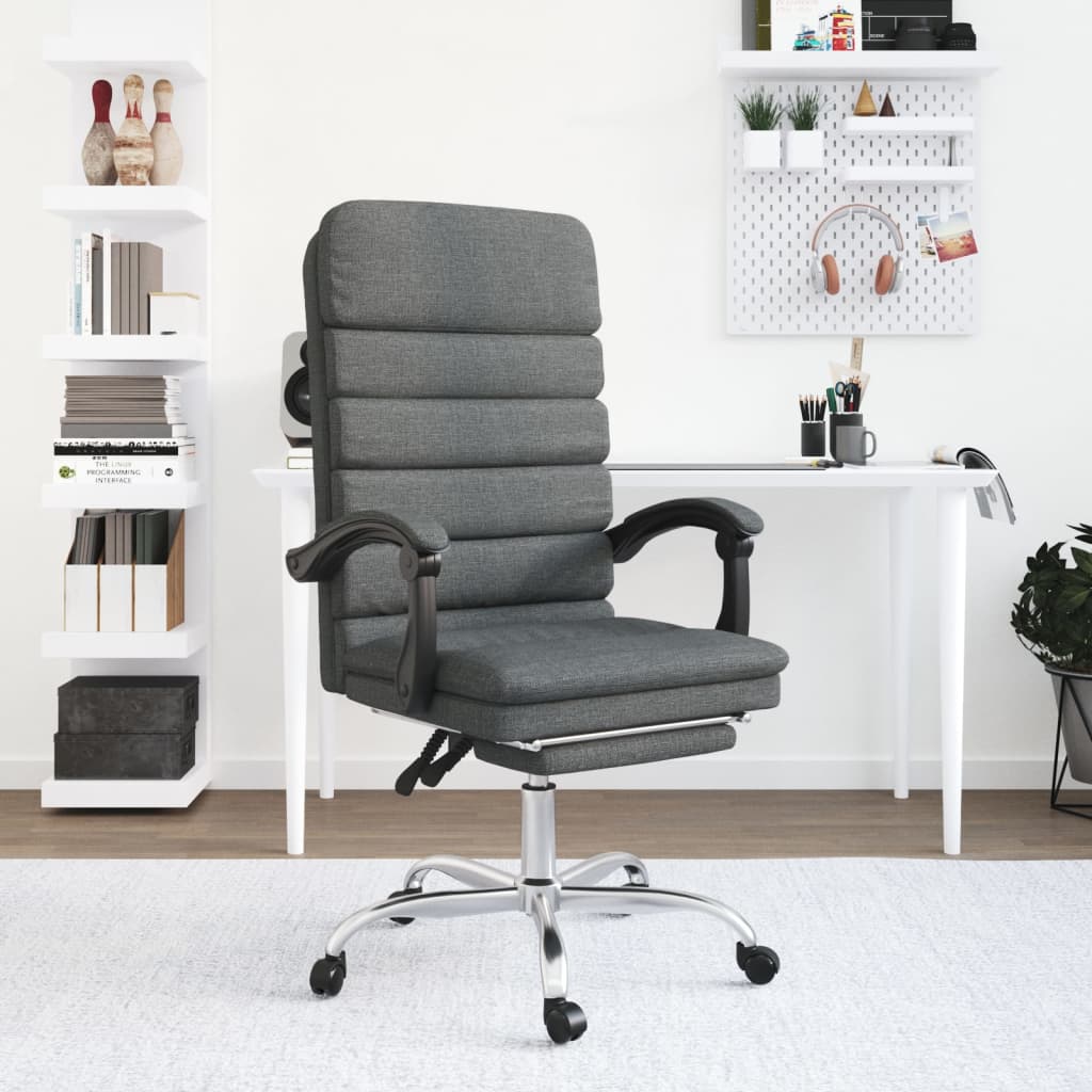 Office Chair with Massage Function Dark Grey Fabric