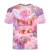2024 Summer New Landscape Architecture Pink Series 3D Printed Short Sleeve Casual Men's and Women's Round Neck T-shirt