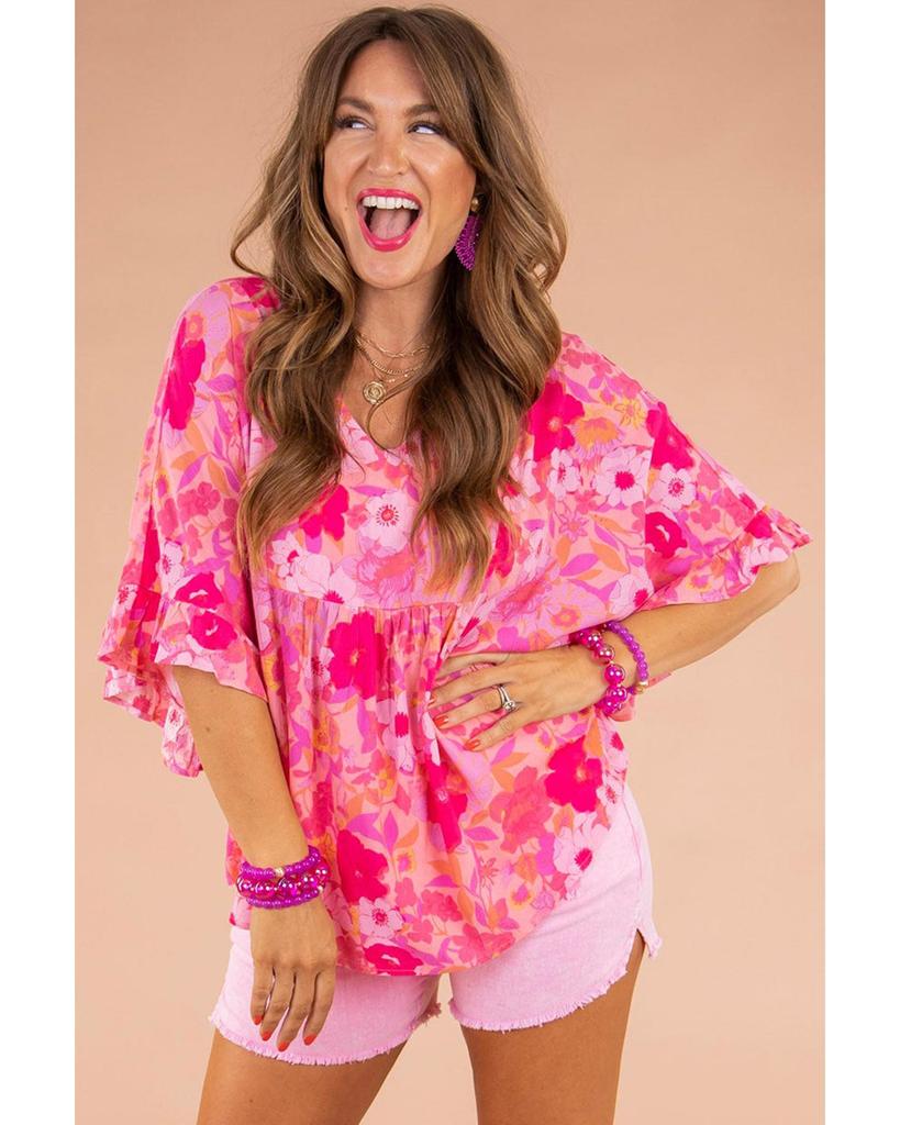 Azura Exchange Блуза Babydoll большого размера с цветочным принтом и оборками в пол