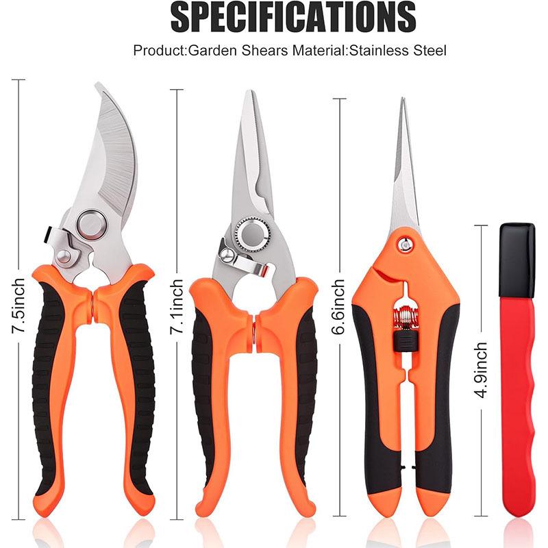 4PCS Gardening Tools Scissors Garden Scissors Set With Sharpening Stone Stainless Steel Pruning Shears With Sharp Blades Curved