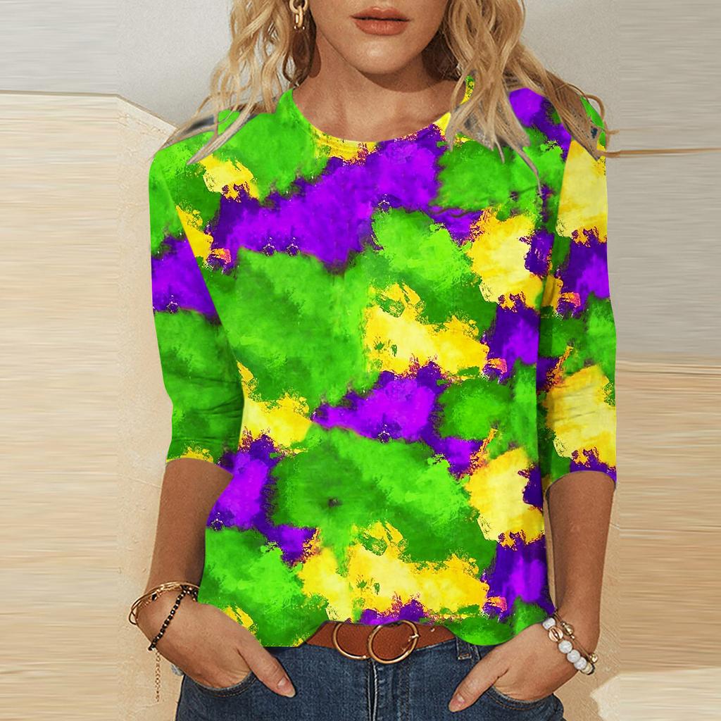 Round Neck 3D Mask Printed Top Fashionable Casual Long Sleeved Women's T-shirts