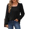 Autumn Women's Blouse Pit Stripes Square Neck Fashion Casual Long Sleeve Tops