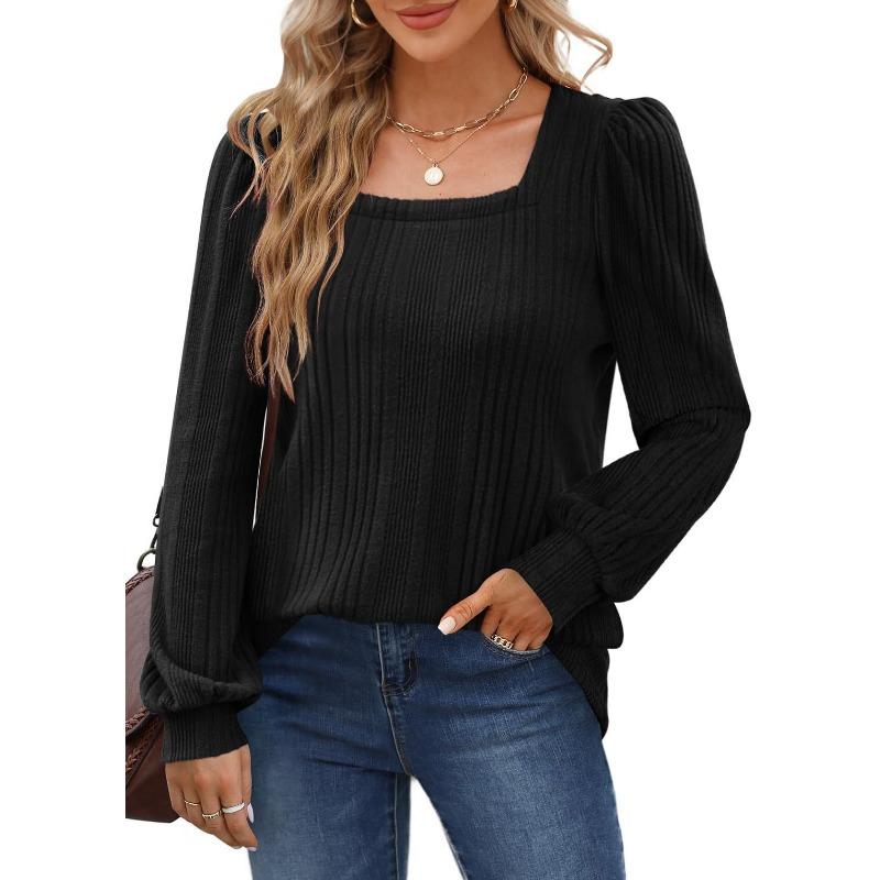 Autumn Women's Blouse Pit Stripes Square Neck Fashion Casual Long Sleeve Tops