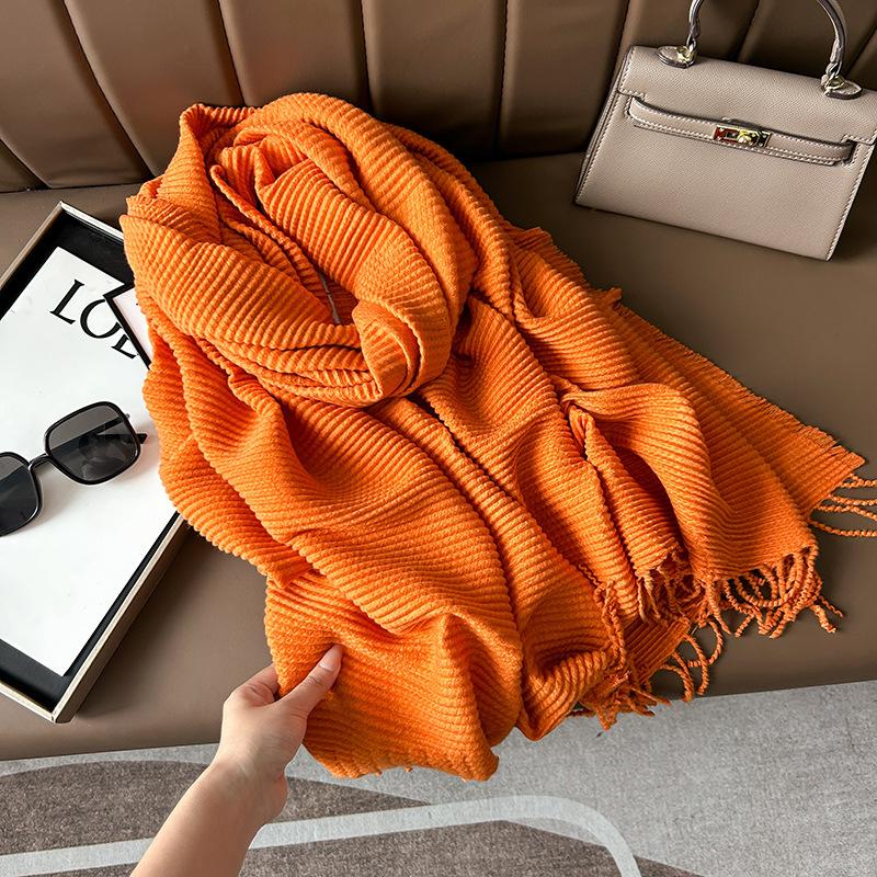 Scarf Women'S Winter Maillard Premium Korean Crumpled Solid Color Cashmere Casual Shawl Dual Use