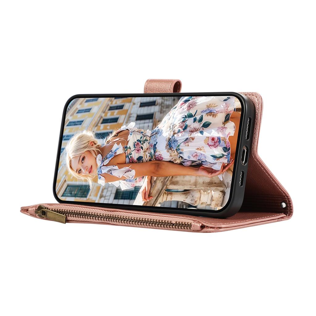 For Xiaomi 15 Case Multi Card Slots Zipper Leather Phone Cover with Shoulder Strap/Wrist Strap