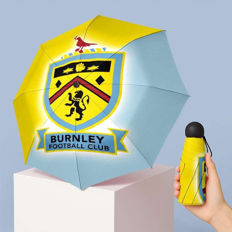 Burnley Football Pattern Printed Mini 5 Folds 8 Ribs Compact Umbrella Windproof Waterproof Lightweight Portable Folding
