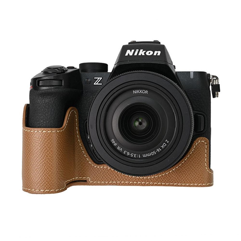 Z50II Palm Print PU Leather Camera Half Body Case for Nikon Z50II Battery Opening Bottom Cover With Neck Strap