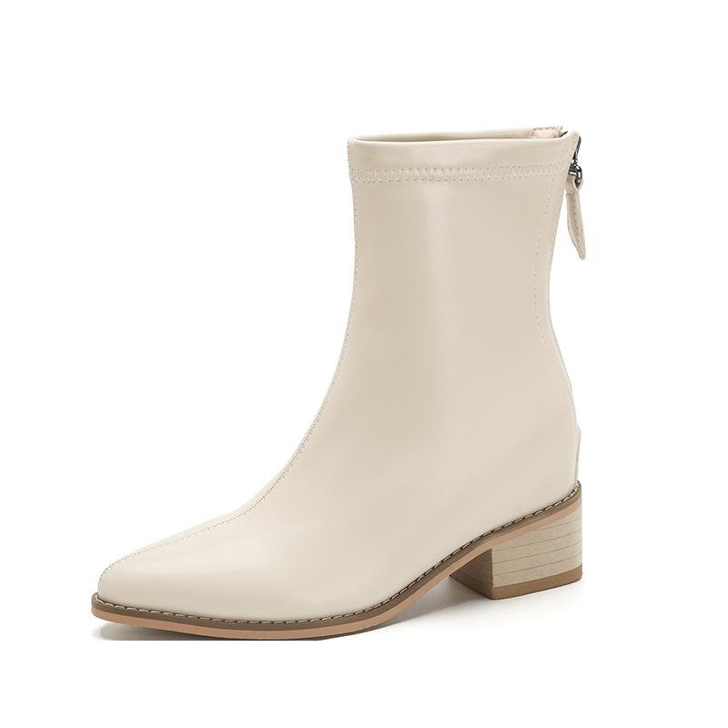 Fashion Fashion Soft Leather Women Ankle Boots High Heels Zipper Shoes Warm Winter Boots Women Pointed Toe Plus Size Short Boots 31-40