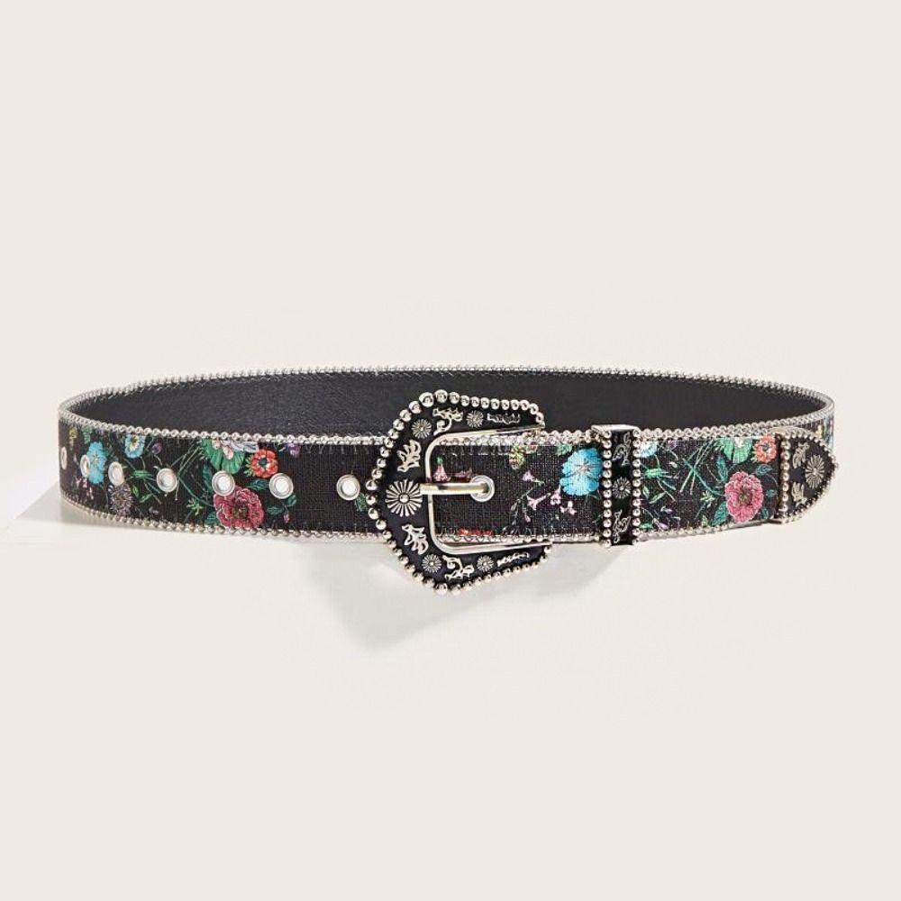 Flower Floral Belt Printed Retro Waistband Personality PU Leather Waistband  Party