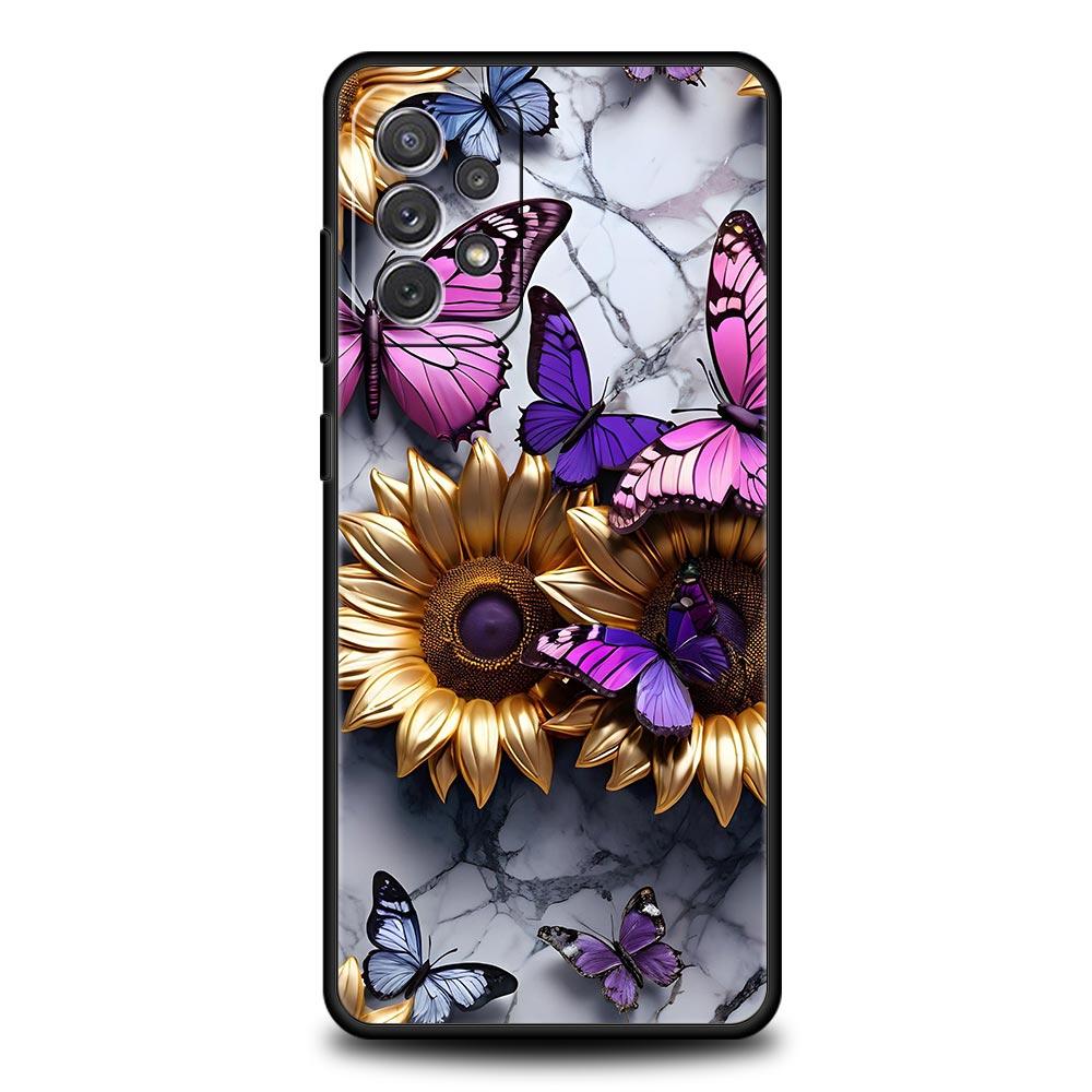 Модный Чехол для Телефона с Узором Бабочка и Цветок для Samsung Galaxy A55 A35 A15 A14 A13 A25 A54 A51 A71 A72 A73 A32 A41 Мягкий ТПУ