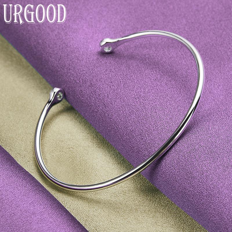 Ювелирные изделия из открытого браслета из стерлингового серебра 925 пробы с гладким однотонным бисером