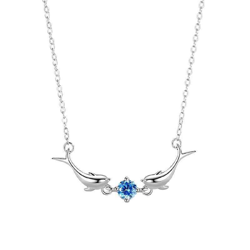 Стерлингового серебра 925 пробы, синий циркон, подвеска в виде дельфина, подвески, колье, эффектные украшения для женщин, воротник, подарок для свадебной вечеринки