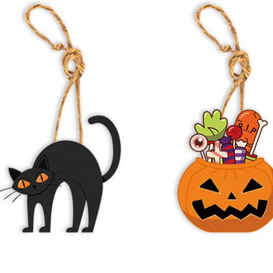 8Pcs Halloween Ornaments Gnome Pumpkin Ghost Black Cat Haunted House Halloween Hanging Pendant Holiday Party Decor