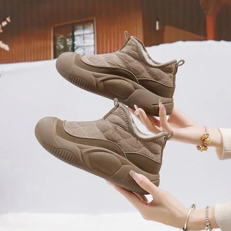 Модные утолщенные плюшевые зимние кроссовки для женщин зимние толстые подошвы теплые хлопковые туфли женские модные нескользящие на платформе Zapatillas De Mujer