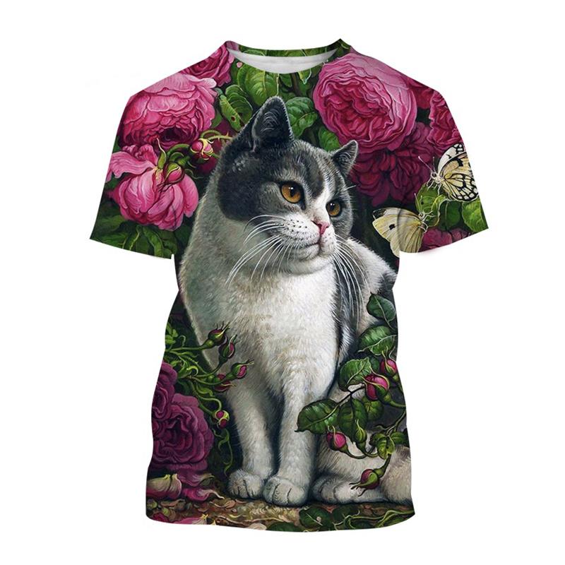 Cute Cat 3D Printed T Shirt For Men Classic Animal Art Painting Short-sleeved Tees Round Neck T-shirt Casual Tops Summer Clothes