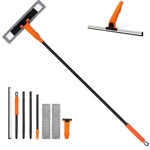 JEHONN 153cm Telescopic Squeegee Dryer, Water Drainer for Bathroom Glass, Cleans Mirrors, Windows, Floors, Walls, and Ceilings (Orange)