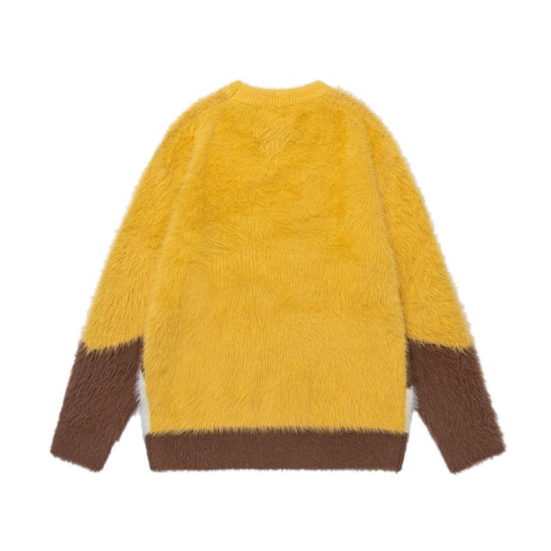Unisex Vintage Americana Cartoon Dog Print Colorblock Knit Sweater Loose Fit Long Sleeve Fall Top