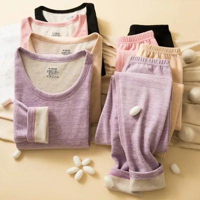 Женское термобелье Зимняя одежда Шерсть и шелк Двухслойный флис Начес Белье с длинным рукавом Термобрюки Леггинсы