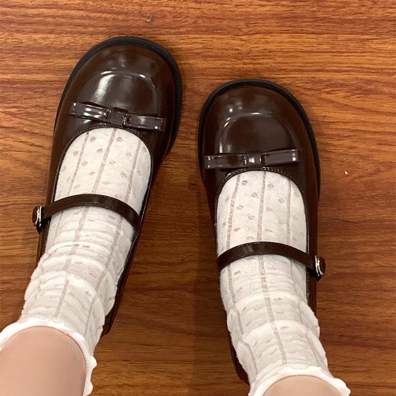 Ретро! Французские туфли Мэри Джейн из мягкой кожи 2024 новый круглый носок толстый каблук бант ремешок с пряжкой на одну пуговицу французские одинарные туфли