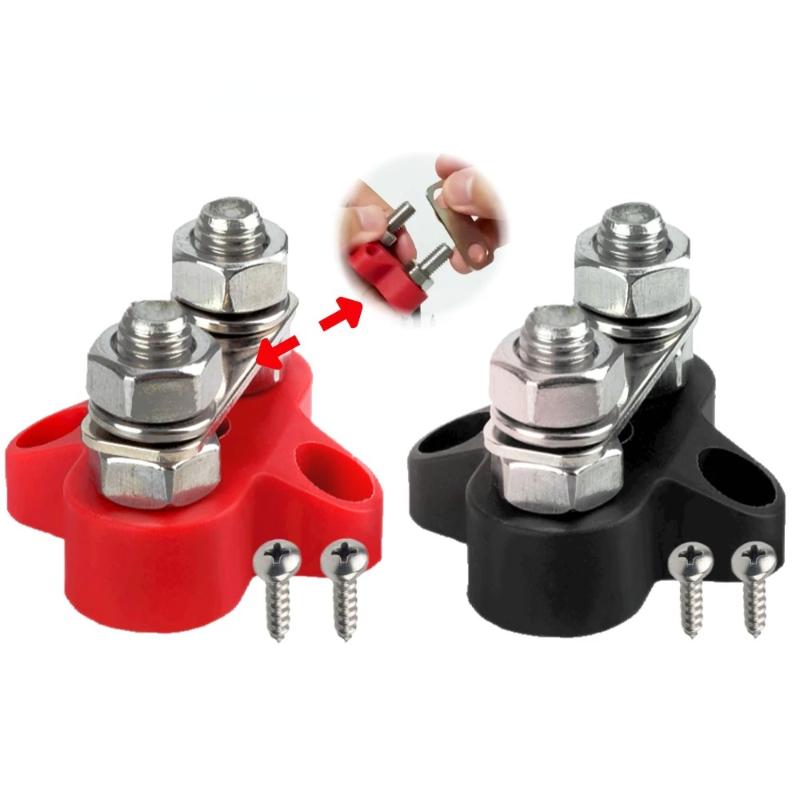 Шпилька клеммного блока Daul, двойная клеммная колодка M8 постоянного тока, 48 В, силовая клеммная колодка, положительные отрицательные фиксированные болты проводки для грузовика, лодки, автофургона