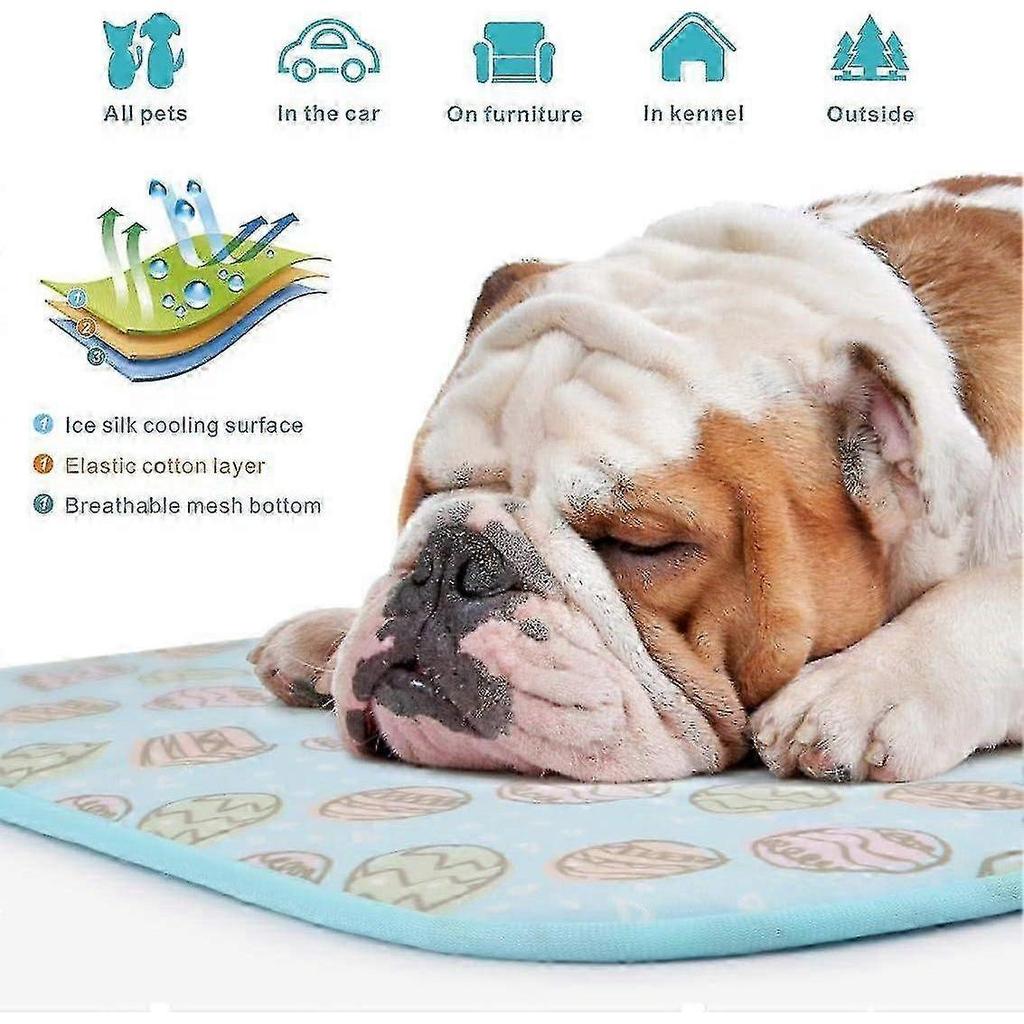 Blue-pet Cooling Sleeping Mat,dog Cushion Cat Cushion Cold Bed Blanket Ice Silk Mat Heat Dissipation Cushion50*70cm 25-26s