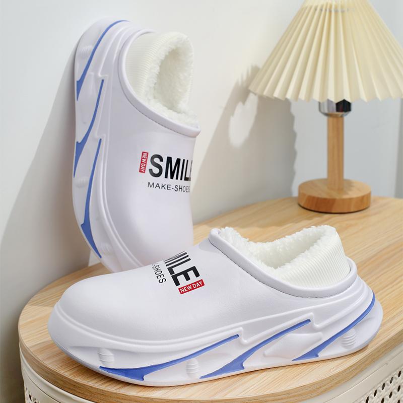 Fashion Winter Men's Slippers Warm Cotton Slides Wrap Heels Outdoor Snow Shoes New Men Women Bedroom Home Plush Slippers