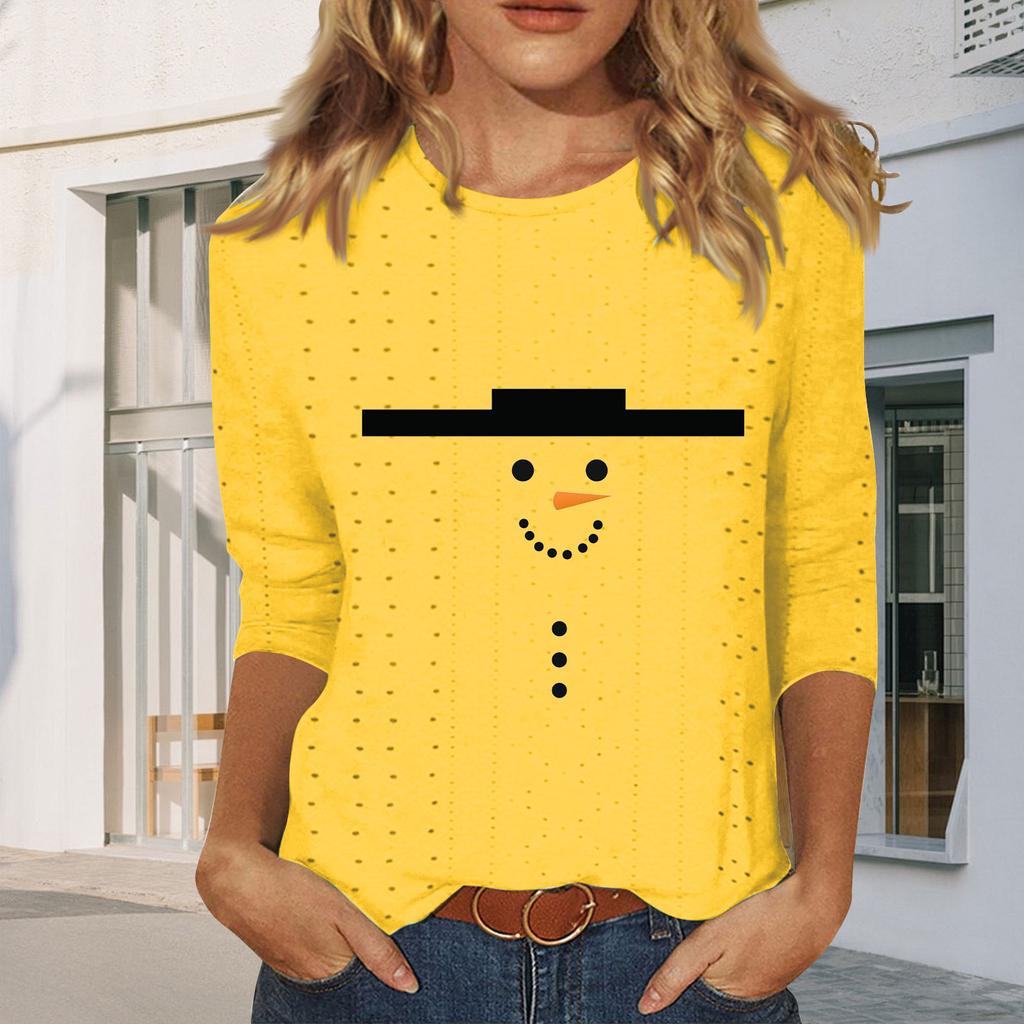 Рубашки с рукавом 3/4 для женщин, милые футболки с графическим принтом, блузки, повседневные базовые топы больших размеров, пуловеры