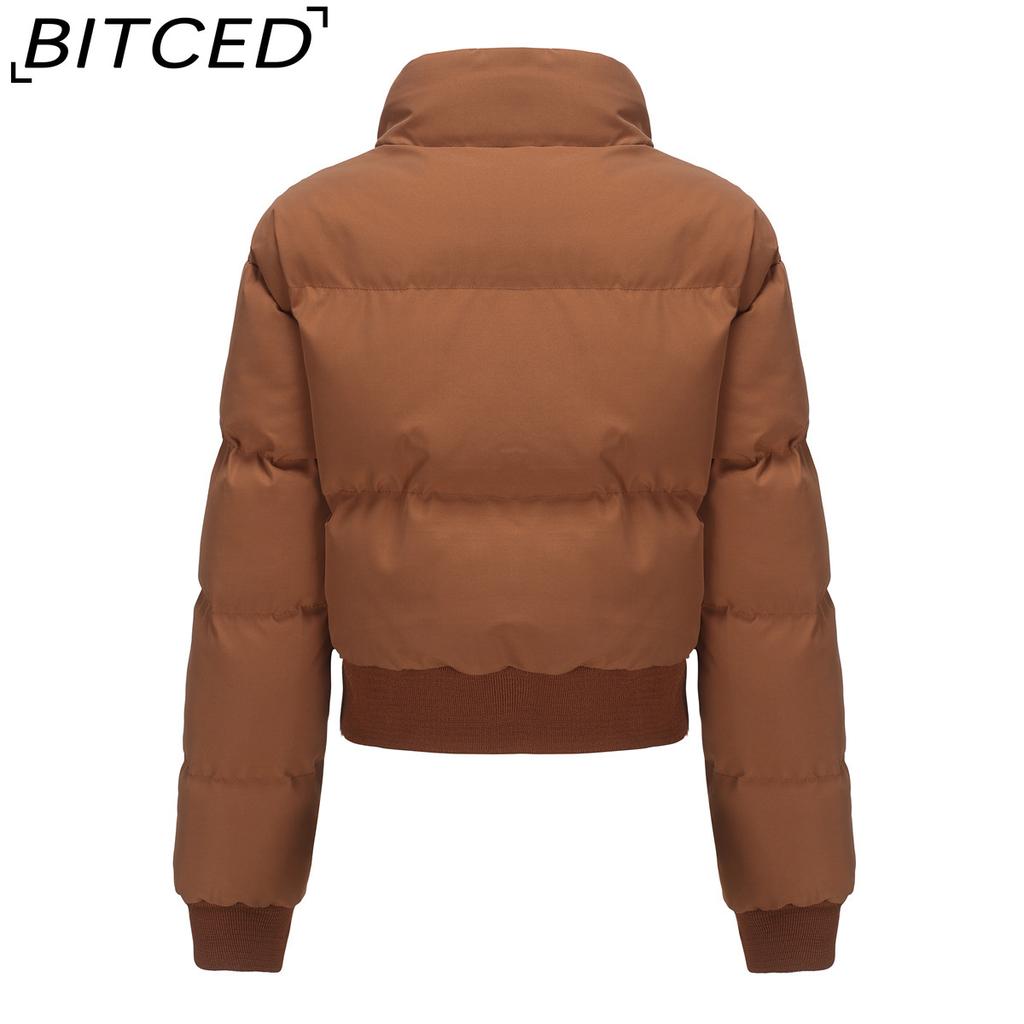 BITCED Autumn/Winter Women's Short-Length Cotton Coat Long-Sleeved High-Neck Thermal Jacket Loose-Fit Casual Cotton Jacket Puffer Coat