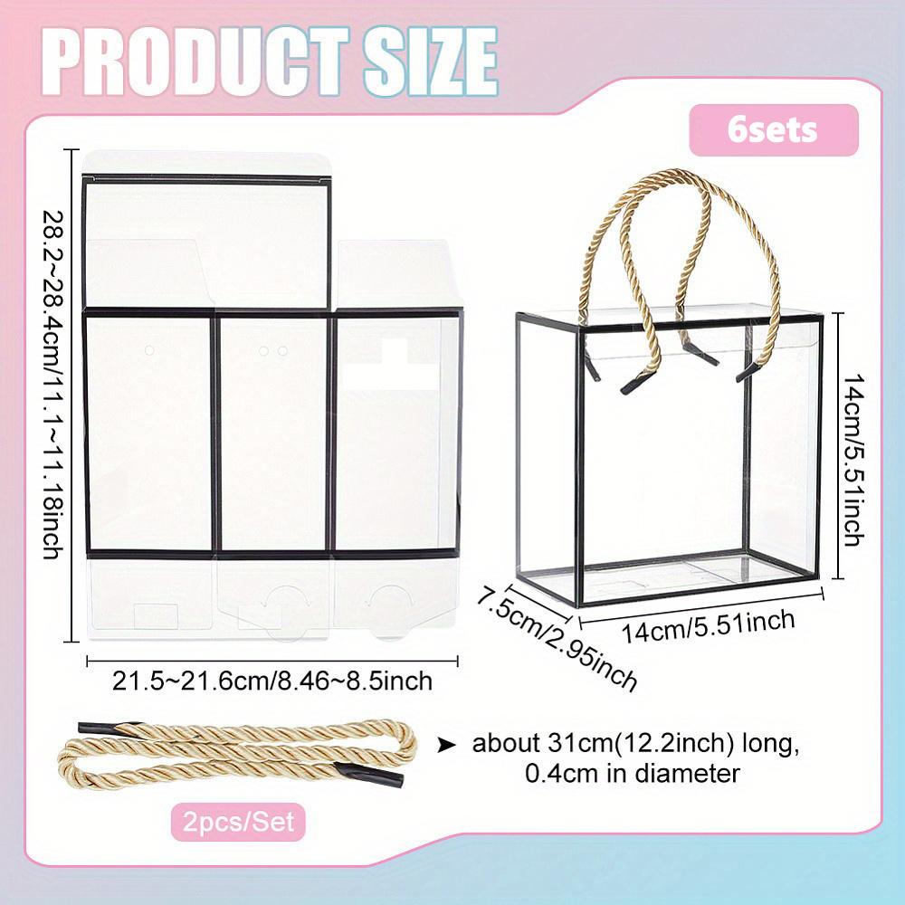 6 шт. Прозрачная подарочная коробка из ПВХ с полиэстеровым шнуром, прямоугольная прозрачная подарочная коробка с черным краем