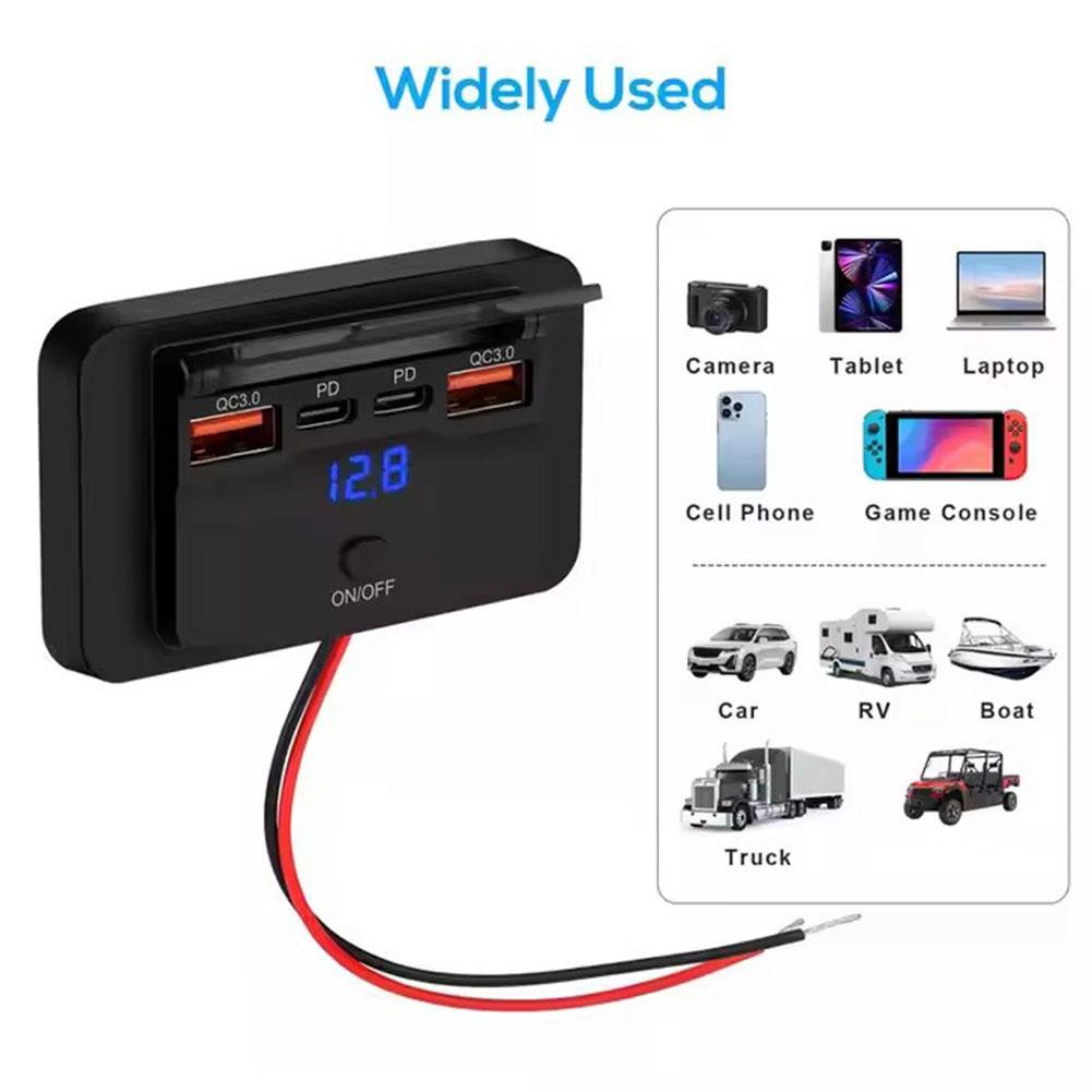 12-24В 4-портовый автомобильный USB-адаптер-розетка 108 Вт USB-C панель розетки настенный монтаж со светодиодным вольтметром для автобуса, дома на колесах, лодки, автомобиля, грузовика