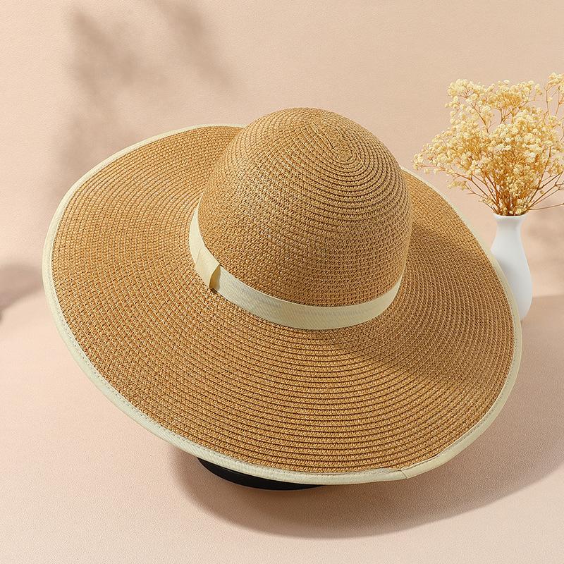 Новые летние женские складные соломенные солнцезащитные козырьки, простая круглая шляпа от солнца с широкими полями, солнцезащитная шляпа с УФ-защитой UPF, пляжная уличная дышащая солнцезащитная шляпа