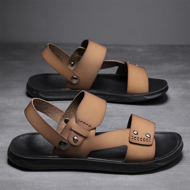 Модные мужские пляжные сандалии, новый дизайн, повседневная кожаная летняя обувь для отдыха на открытом воздухе, дышащие пляжные сандалии, модные мягкие удобные тапочки