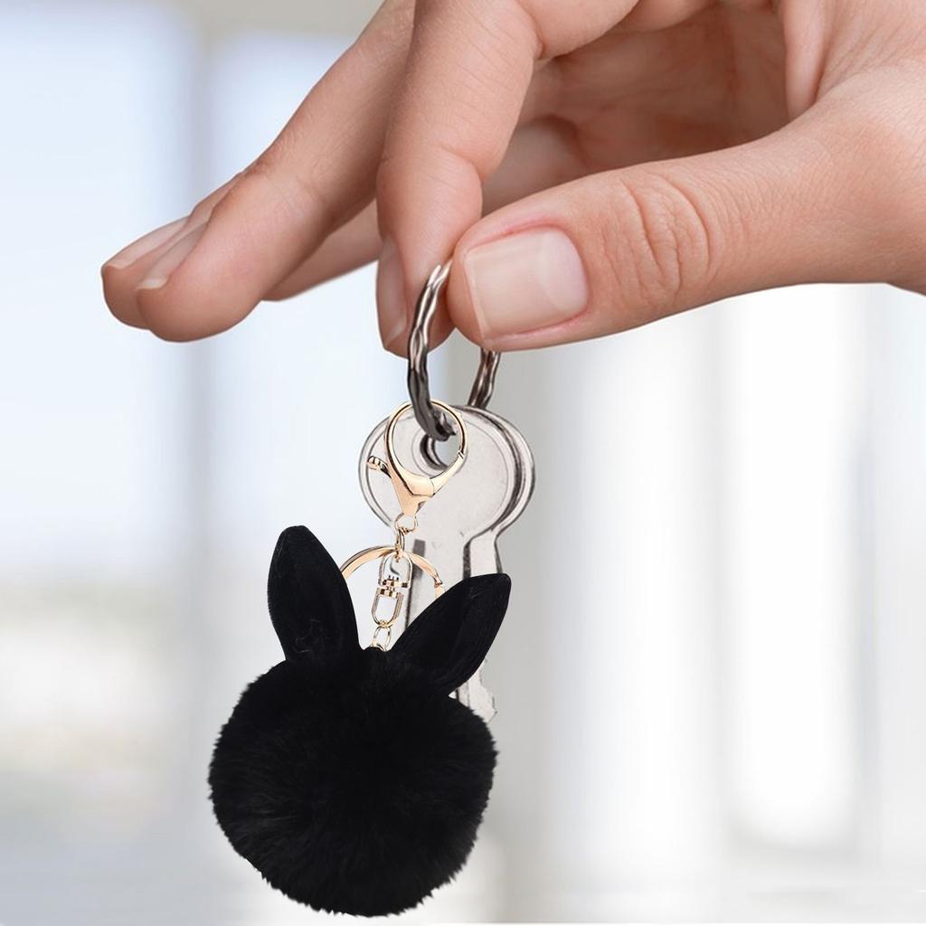 8CM-Light Gold-3cm Super Cute Rabbit Ears Ball Keychain Pendant Plush Pendant Imitation Bag Accessories Small Pendant